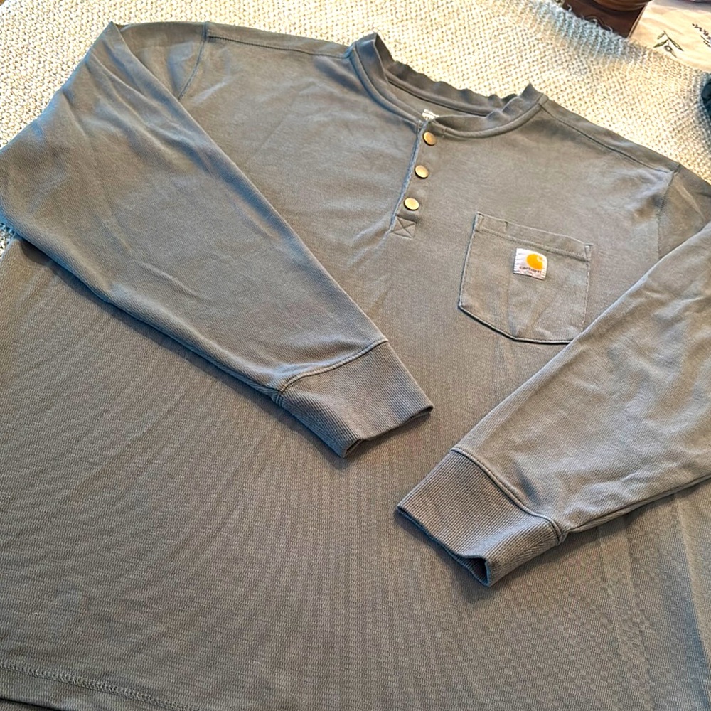 Carhartt Men's Gray Long Sleeve Snap Henley Shirt 2XL